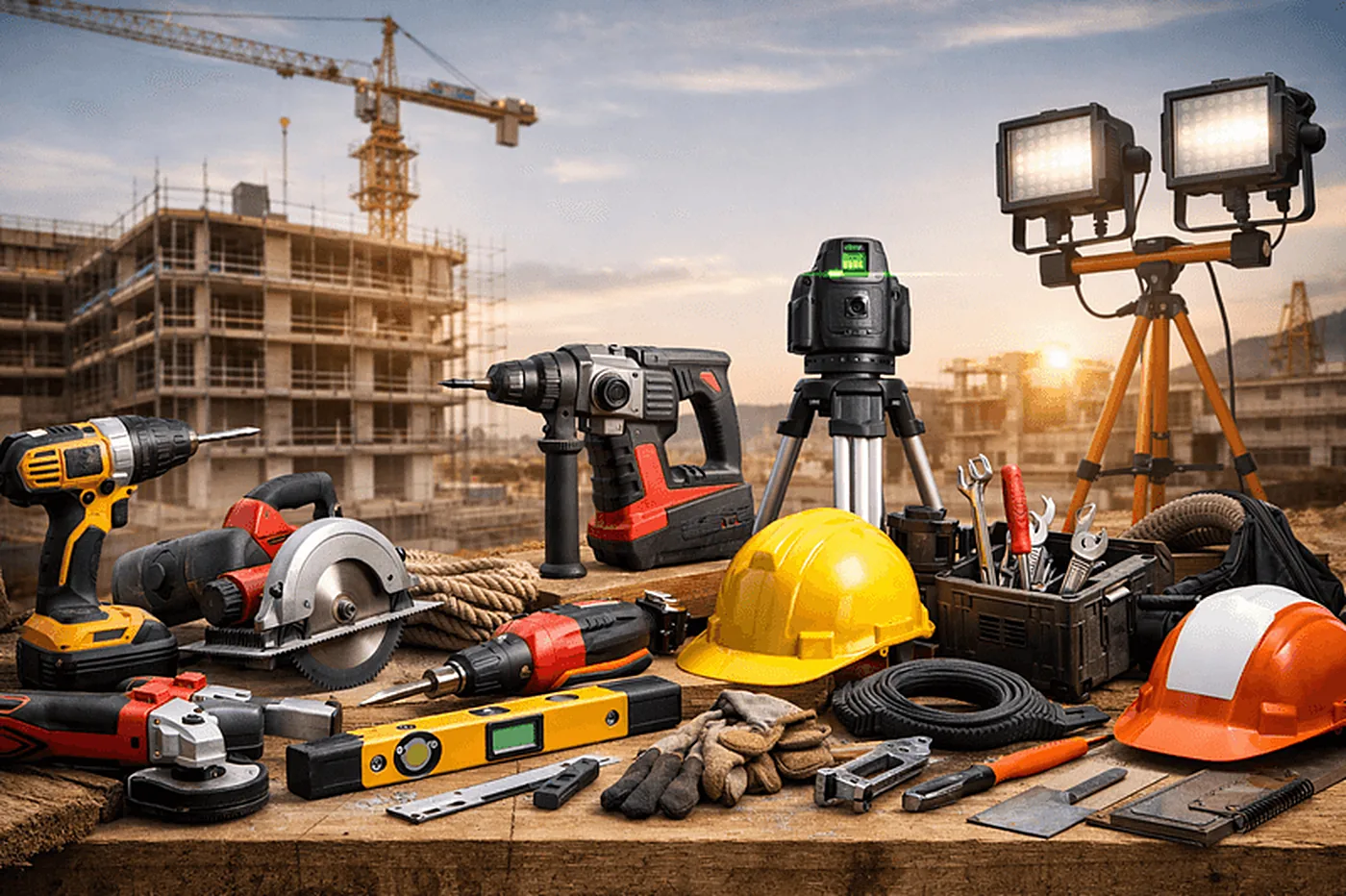 Herramientas y equipo profesional de construcción